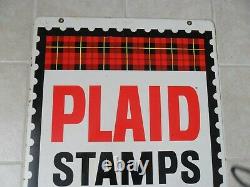 Vintage! 950's 60's Large Original Plaid Stamp Heavy Metal Sign Double Sided