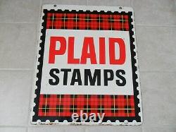 Vintage! 950's 60's Large Original Plaid Stamp Heavy Metal Sign Double Sided