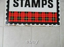 Vintage! 950's 60's Large Original Plaid Stamp Heavy Metal Sign Double Sided