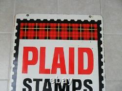 Vintage! 950's 60's Large Original Plaid Stamp Heavy Metal Sign Double Sided