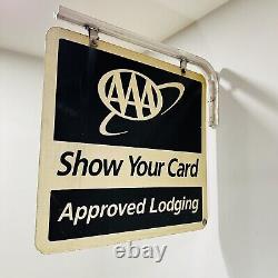 Vintage AAA Approved Lodging Double Sided Gas Oil Sign with Bracket 26x24