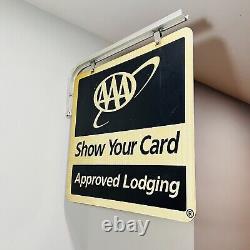 Vintage AAA Approved Lodging Double Sided Gas Oil Sign with Bracket 26x24