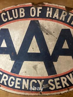 Vintage AAA Hartford CT AUTO CLUB EMERGENCY SERVICE Double-Sided Porcelain Sign