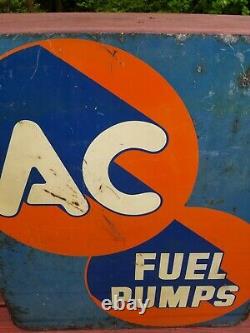 Vintage AC Spark Plug Fuel Pump Sign gas station oil can double sided auto steel