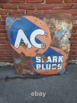 Vintage AC Spark Plug Sign Fuel Pumps Double Sided Gas Oil Garage Motor Parts