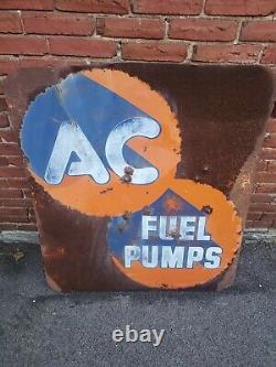 Vintage AC Spark Plug Sign Fuel Pumps Double Sided Gas Oil Garage Motor Parts