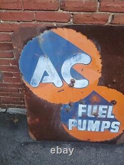 Vintage AC Spark Plug Sign Fuel Pumps Double Sided Gas Oil Garage Motor Parts