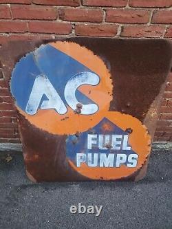 Vintage AC Spark Plug Sign Fuel Pumps Double Sided Gas Oil Garage Motor Parts