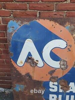 Vintage AC Spark Plug Sign Fuel Pumps Double Sided Gas Oil Garage Motor Parts