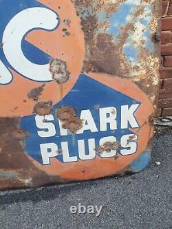 Vintage AC Spark Plug Sign Fuel Pumps Double Sided Gas Oil Garage Motor Parts