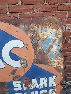 Vintage AC Spark Plug Sign Fuel Pumps Double Sided Gas Oil Garage Motor Parts