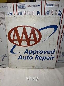 Vintage Aaa Approved Auto Repair Double Sided Metal Advertising Sign Americana