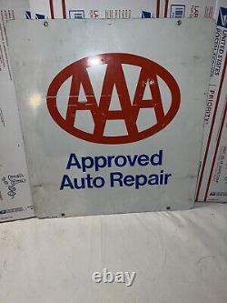 Vintage Aaa Approved Auto Repair Double Sided Metal Advertising Sign Americana