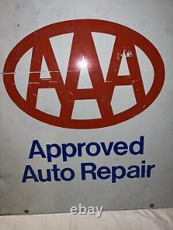 Vintage Aaa Approved Auto Repair Double Sided Metal Advertising Sign Americana