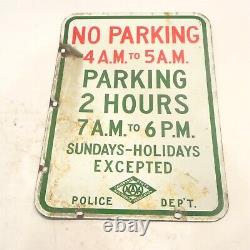 Vintage Aaa California Porcelain No Parking Sign Double Sided Csaa Police Used