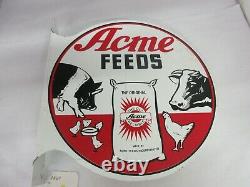 Vintage Advertising Acme Feeds Double Sided Flanged Sign Exc Cond A-264