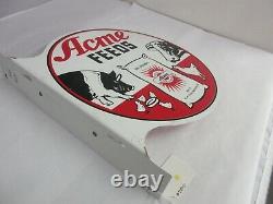 Vintage Advertising Acme Feeds Double Sided Flanged Sign Exc Cond A-264