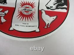 Vintage Advertising Acme Feeds Double Sided Flanged Sign Exc Cond A-264