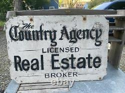 Vintage Advertising Country Agency Real Estate Broker Double Sided Wooden Sign