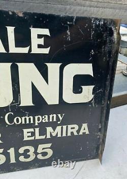 Vintage Advertising Ganung Real Estate Double Sided Metal Flange Sign Elmira Ny