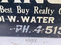 Vintage Advertising Ganung Real Estate Double Sided Metal Flange Sign Elmira Ny