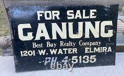 Vintage Advertising Ganung Real Estate Double Sided Metal Flange Sign Elmira Ny