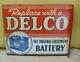 Vintage Antique Delco Battery Sign Double Sided Flange 22x16