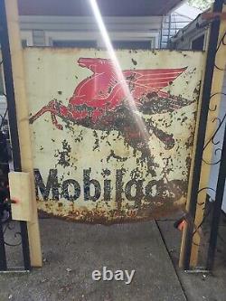 Vintage Antique Mobilgas Double Sided Porcelain Pegasus Shield Sign WOW