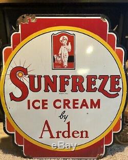 Vintage Arden Sunfreze Ice Cream Sign Double Sided Porcelain