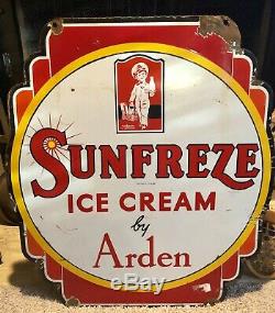 Vintage Arden Sunfreze Ice Cream Sign Double Sided Porcelain
