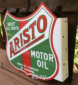 Vintage Aristo 13.5 Porcelain Sign Gas Station Double Sided Flange Union Oil