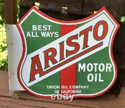 Vintage Aristo 13.5 Porcelain Sign Gas Station Double Sided Flange Union Oil