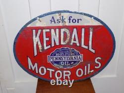 Vintage Ask For Kendall Motor Oils Porcelain Double Sided Sign