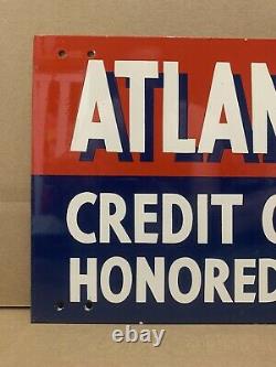 Vintage Atlantic Gas Credit Card Sign Double Sided NOS Garage Wall Decor Oil
