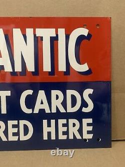 Vintage Atlantic Gas Credit Card Sign Double Sided NOS Garage Wall Decor Oil