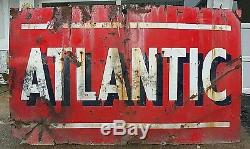 Vintage Atlantic Gas & Oil Double Sided Porcelain Sign 72 x 42 Rusty Barn Hanger