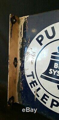 Vintage BELL SYSTEM PUBLIC TELEPHONE 11x11 Double-Sided Flanged Porcelain sign