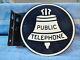Vintage Bell System Public Telephone Phone Double-sided Metal Flange Sign
