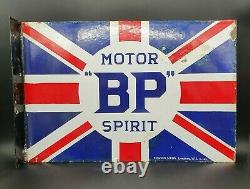 Vintage BP Motor Spirit Flag Double Sided Enamel Sign. Petrol Oil Automobilia