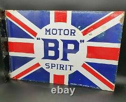 Vintage BP Motor Spirit Flag Double Sided Enamel Sign. Petrol Oil Automobilia