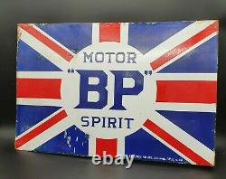 Vintage BP Motor Spirit Flag Double Sided Enamel Sign. Petrol Oil Automobilia