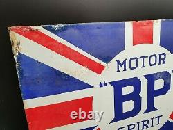 Vintage BP Motor Spirit Flag Double Sided Enamel Sign. Petrol Oil Automobilia