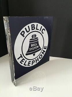 Vintage Bell System Public Telephone Flanged Porcelain Double Sided Sign 11x11
