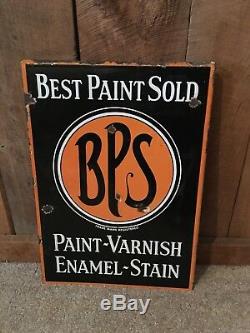 Vintage Best Paint Sold BPS Varnish Stain Porcelain Flange Double Sided Sign