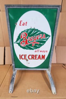 Vintage Breyers ICE CREAM Dairy Double Sided Sidewalk Curb Sign Porcelain Enamel