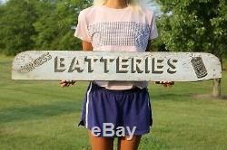 Vintage Burgess Batteries Double Sided Wood Sign Not Porcelain Gas Oil NICE