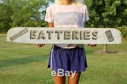 Vintage Burgess Batteries Double Sided Wood Sign Not Porcelain Gas Oil NICE