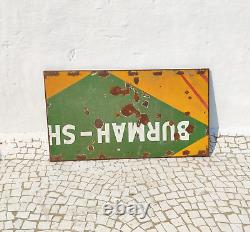 Vintage Burmah Shell Oil Advertising Double Sided Enamel Sign Automobile EB457