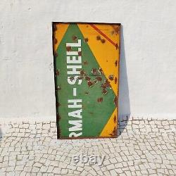 Vintage Burmah Shell Oil Advertising Double Sided Enamel Sign Automobile EB457