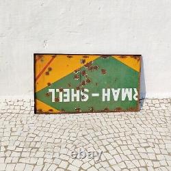Vintage Burmah Shell Oil Advertising Double Sided Enamel Sign Automobile EB457